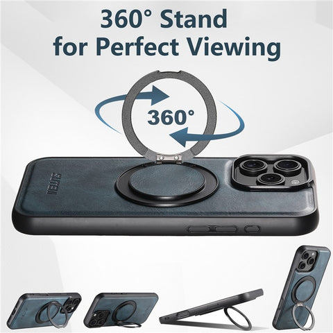 SUTENI G3 For iPhone 16 Pro Max Case Compatible with MagSafe Waxy Texture 360° Rotating Kickstand Leather Phone Back Cover