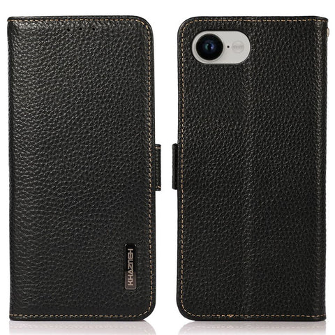 KHAZNEH For iPhone 17e / 16e Phone Case Genuine Cow Leather Cover RFID Blocking