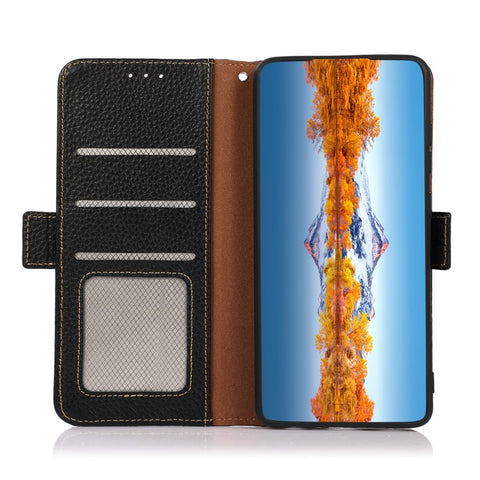 KHAZNEH For iPhone 17e / 16e Phone Case Genuine Cow Leather Cover RFID Blocking