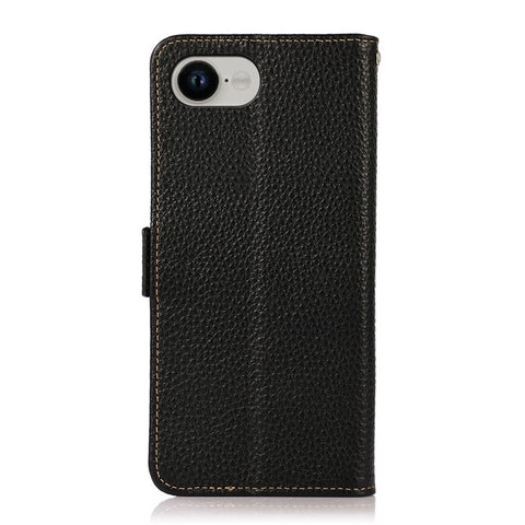 KHAZNEH For iPhone 17e / 16e Phone Case Genuine Cow Leather Cover RFID Blocking
