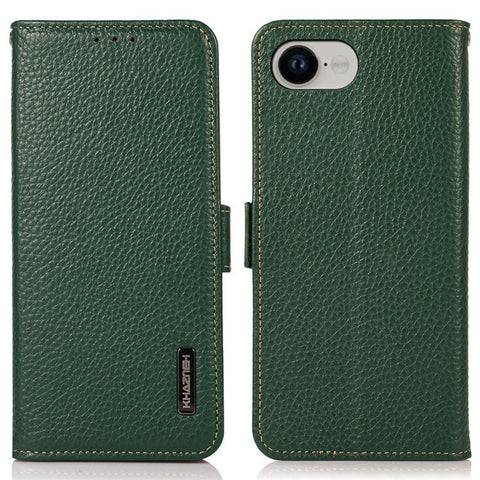 KHAZNEH For iPhone 17e / 16e Phone Case Genuine Cow Leather Cover RFID Blocking