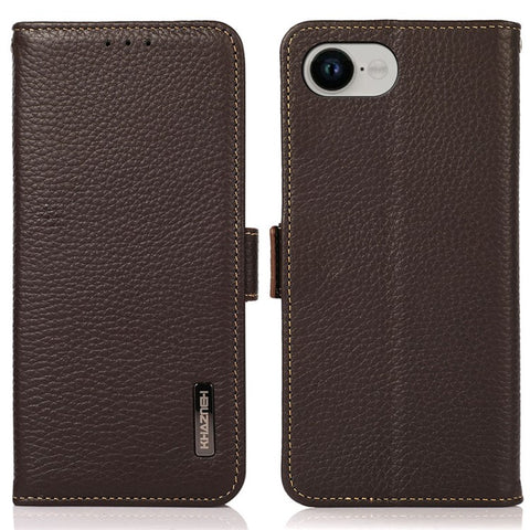 KHAZNEH For iPhone 17e / 16e Phone Case Genuine Cow Leather Cover RFID Blocking