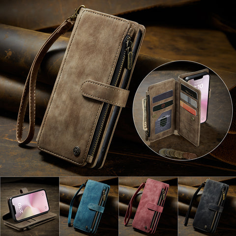 CASEME For iPhone 17e / 16e Phone Cases with Strap  C30 Zipper Multiple Card Holder PU Leather Cover