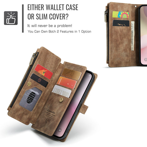 CASEME For iPhone 17e / 16e Phone Cases with Strap  C30 Zipper Multiple Card Holder PU Leather Cover