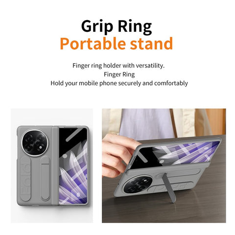 For Oppo Find N5 5G Case Kickstand Wristband PC Phone Cover with Tempered Glass Film
