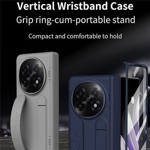 For Oppo Find N5 5G Case Kickstand Wristband PC Phone Cover with Tempered Glass Film