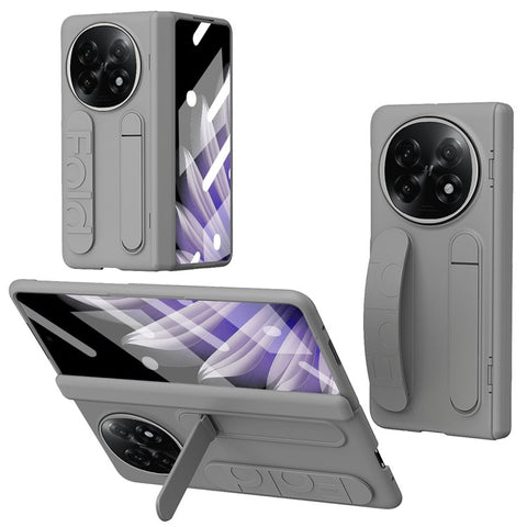 For Oppo Find N5 5G Case Kickstand Wristband PC Phone Cover with Tempered Glass Film