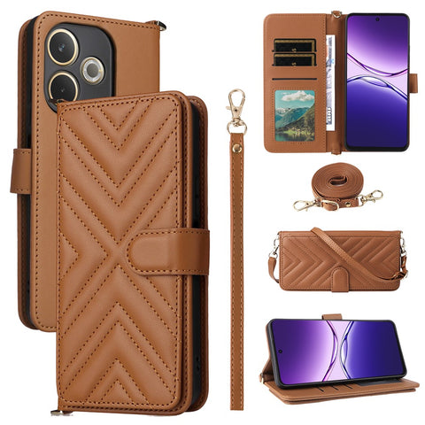 For Oppo A5 Pro 4G (Global) / 5G (Global) / A5 Energy 5G (China) Wallet Case with Shoulder / Wrist Strap Leather Phone Cover Stand