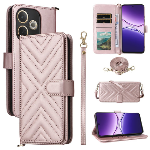 For Oppo A5 Pro 4G (Global) / 5G (Global) / A5 Energy 5G (China) Wallet Case with Shoulder / Wrist Strap Leather Phone Cover Stand