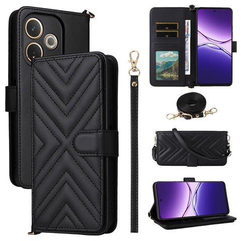 For Oppo A5 Pro 4G (Global) / 5G (Global) / A5 Energy 5G (China) Wallet Case with Shoulder / Wrist Strap Leather Phone Cover Stand