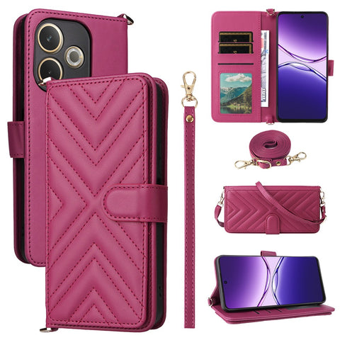 For Oppo A5 Pro 4G (Global) / 5G (Global) / A5 Energy 5G (China) Wallet Case with Shoulder / Wrist Strap Leather Phone Cover Stand