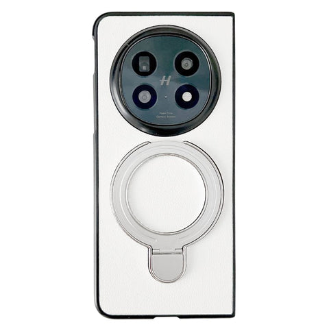 For Oppo Find N5 5G Case Electroplated Ring Kickstand PC + PU Leather Phone Protective Cover