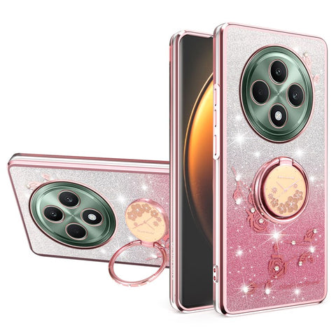 KADEM For Oppo Reno12 F 5G Case Ring Kickstand TPU Flowers Phone Cover Gradient Glitter