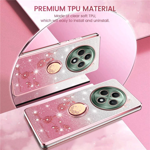 KADEM For Oppo Reno12 F 5G Case Ring Kickstand TPU Flowers Phone Cover Gradient Glitter