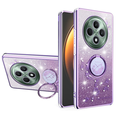 KADEM For Oppo Reno12 F 5G Case Ring Kickstand TPU Flowers Phone Cover Gradient Glitter