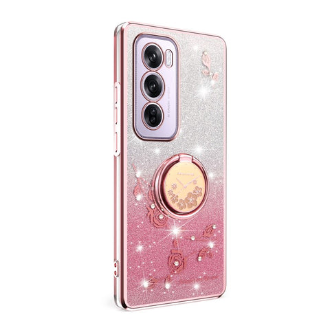 KADEM For Oppo Reno12 Pro 5G (Global) Case Ring Kickstand TPU Flowers Phone Cover Gradient Glitter