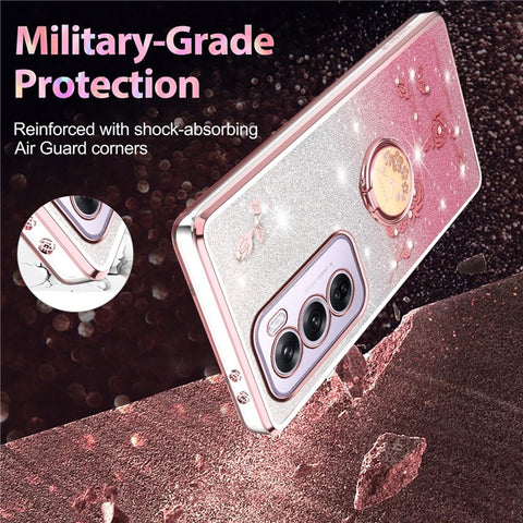 KADEM For Oppo Reno12 Pro 5G (Global) Case Ring Kickstand TPU Flowers Phone Cover Gradient Glitter