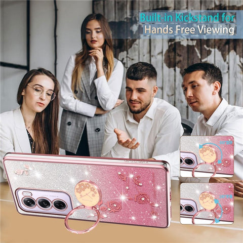 KADEM For Oppo Reno12 Pro 5G (Global) Case Ring Kickstand TPU Flowers Phone Cover Gradient Glitter