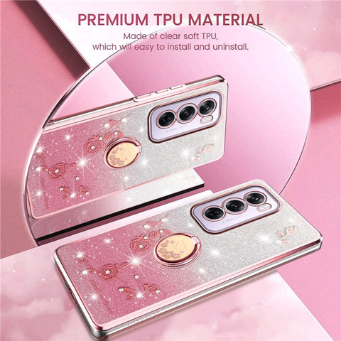 KADEM For Oppo Reno12 Pro 5G (Global) Case Ring Kickstand TPU Flowers Phone Cover Gradient Glitter