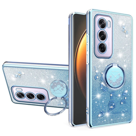 KADEM For Oppo Reno12 Pro 5G (Global) Case Ring Kickstand TPU Flowers Phone Cover Gradient Glitter