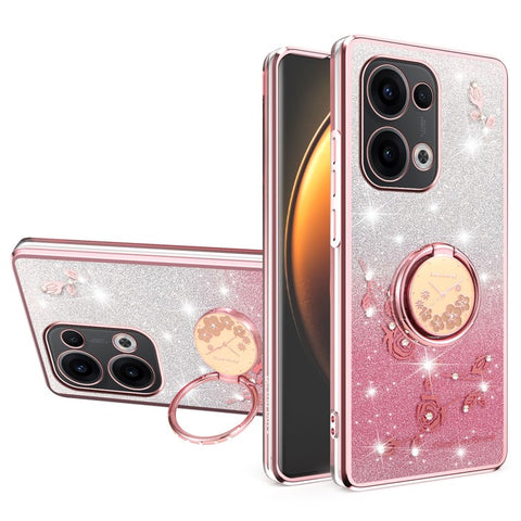 KADEM For Oppo Reno13 5G (Global) Case Ring Kickstand TPU Flowers Phone Cover Gradient Glitter