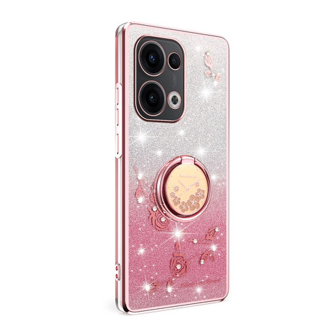 KADEM For Oppo Reno13 5G (Global) Case Ring Kickstand TPU Flowers Phone Cover Gradient Glitter