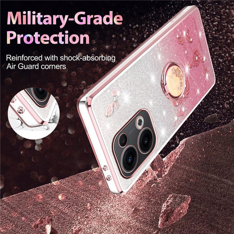 KADEM For Oppo Reno13 5G (Global) Case Ring Kickstand TPU Flowers Phone Cover Gradient Glitter