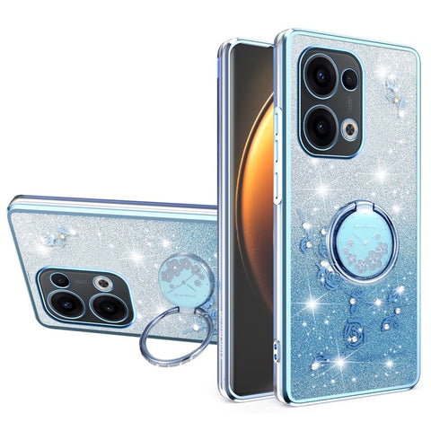 KADEM For Oppo Reno13 5G (Global) Case Ring Kickstand TPU Flowers Phone Cover Gradient Glitter