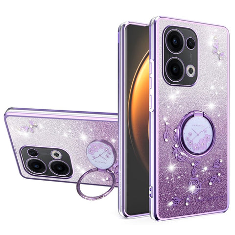 KADEM For Oppo Reno13 5G (Global) Case Ring Kickstand TPU Flowers Phone Cover Gradient Glitter