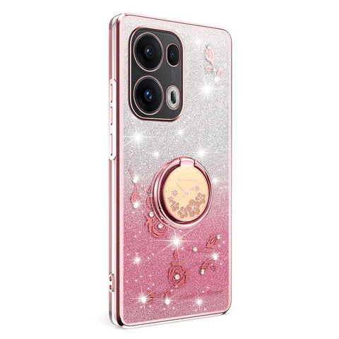 KADEM For Oppo Reno13 Pro 5G Case Ring Kickstand TPU Flowers Phone Cover Gradient Glitter