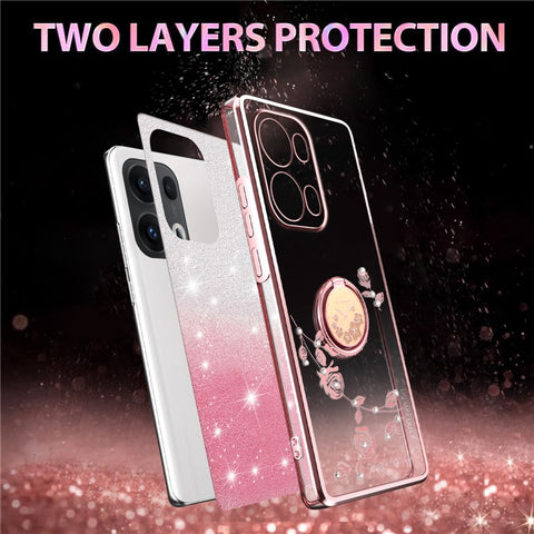 KADEM For Oppo Reno13 Pro 5G Case Ring Kickstand TPU Flowers Phone Cover Gradient Glitter