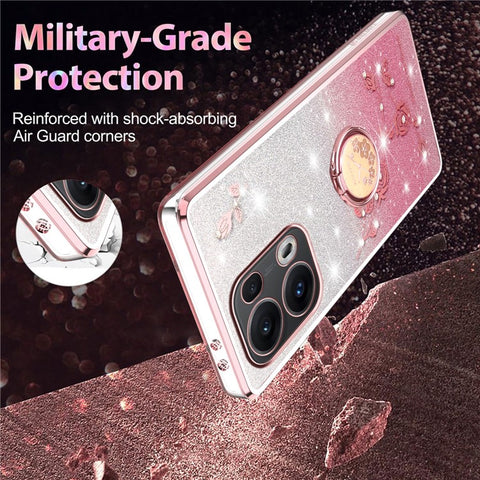 KADEM For Oppo Reno13 Pro 5G Case Ring Kickstand TPU Flowers Phone Cover Gradient Glitter