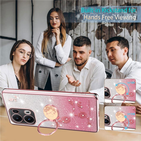 KADEM For Oppo Reno13 Pro 5G Case Ring Kickstand TPU Flowers Phone Cover Gradient Glitter