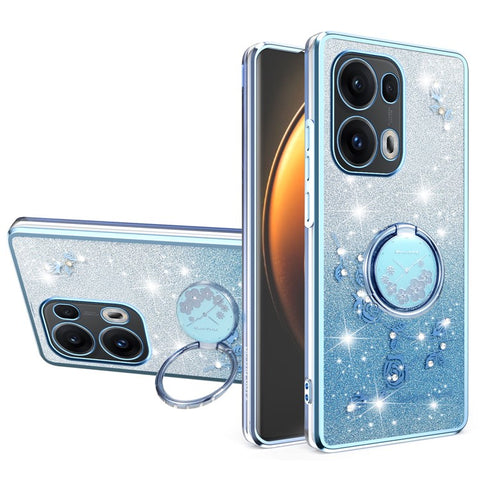 KADEM For Oppo Reno13 Pro 5G Case Ring Kickstand TPU Flowers Phone Cover Gradient Glitter