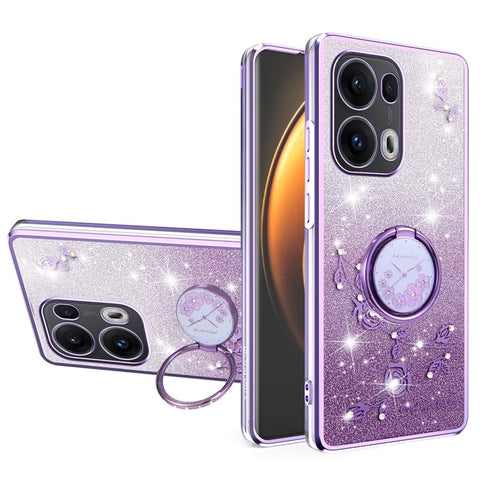 KADEM For Oppo Reno13 Pro 5G Case Ring Kickstand TPU Flowers Phone Cover Gradient Glitter