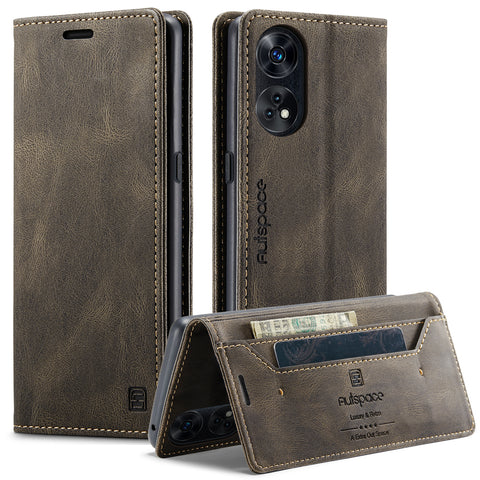 AUTSPACE For Oppo Reno8 T 5G Wallet Case  A01 Leather Stand Cover with RFID Blocking Card Holder