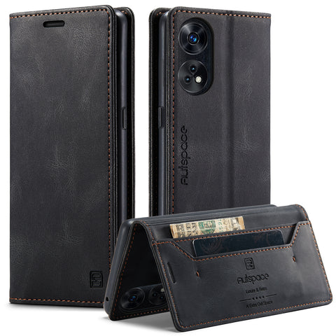 AUTSPACE For Oppo Reno8 T 4G Wallet Case  A01 Leather Stand Cover with RFID Blocking Card Holder