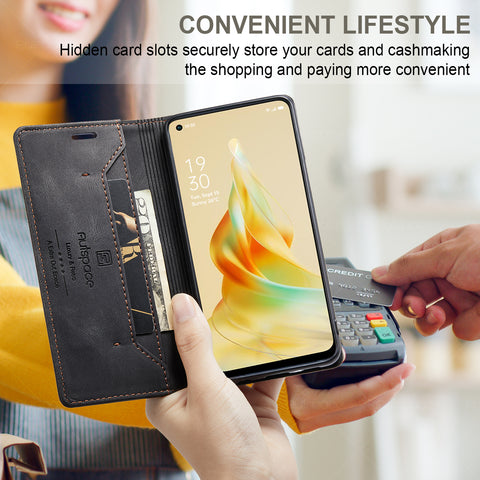 AUTSPACE For Oppo Reno8 T 4G Wallet Case  A01 Leather Stand Cover with RFID Blocking Card Holder