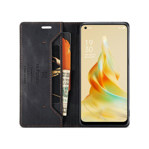 AUTSPACE For Oppo Reno8 T 4G Wallet Case  A01 Leather Stand Cover with RFID Blocking Card Holder