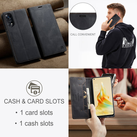AUTSPACE For Oppo Reno8 T 4G Wallet Case  A01 Leather Stand Cover with RFID Blocking Card Holder