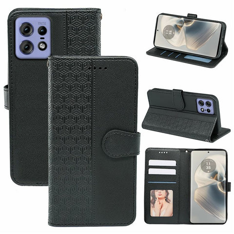 For Motorola Edge 50 Pro 5G / Edge 50s Pro 5G Case Anti Scratch Splicing Imprinted Rhombus Leather Phone Cover