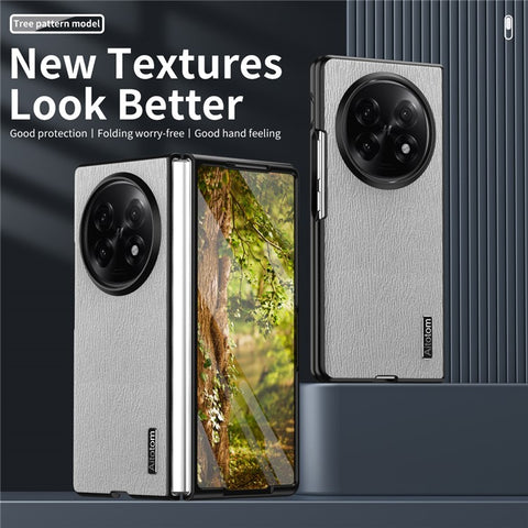 For Oppo Find N5 5G Case Wood Texture PU Leather Coated PC TPU Phone Cover