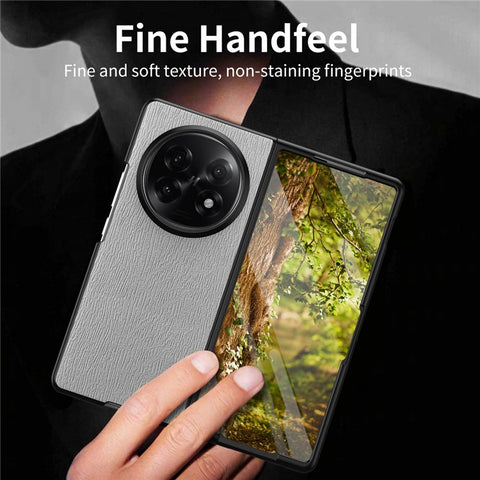 For Oppo Find N5 5G Case Wood Texture PU Leather Coated PC TPU Phone Cover