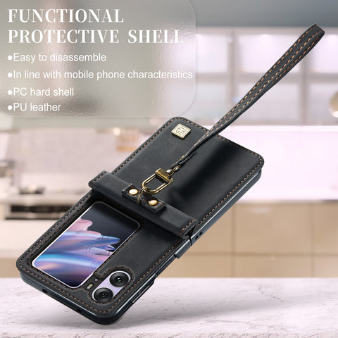 AUTSPACE For Oppo Find N2 Flip 5G Wallet Case  A01 Leather Stand Cover with RFID Blocking Card Holder