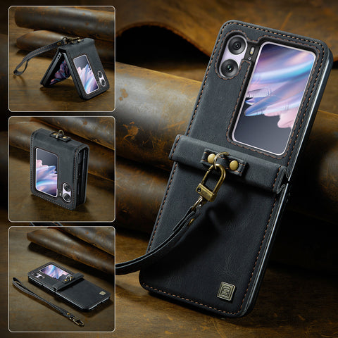 AUTSPACE For Oppo Find N2 Flip 5G Wallet Case  A01 Leather Stand Cover with RFID Blocking Card Holder