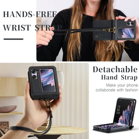 AUTSPACE For Oppo Find N2 Flip 5G Wallet Case  A01 Leather Stand Cover with RFID Blocking Card Holder