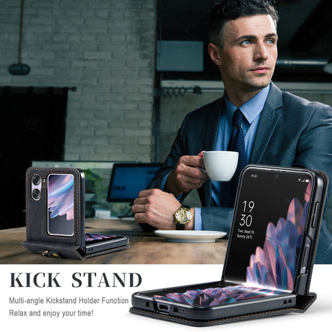 AUTSPACE For Oppo Find N2 Flip 5G Wallet Case  A01 Leather Stand Cover with RFID Blocking Card Holder
