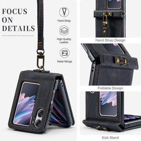 AUTSPACE For Oppo Find N2 Flip 5G Wallet Case  A01 Leather Stand Cover with RFID Blocking Card Holder