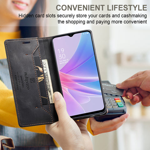 AUTSPACE For Oppo A58 5G / Oppo A58x 5G / Oppo A1x 5G / Oppo A78 5G Wallet Case  A01 Leather Stand Cover with RFID Blocking Card Holder