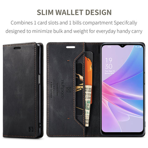 AUTSPACE For Oppo A58 5G / Oppo A58x 5G / Oppo A1x 5G / Oppo A78 5G Wallet Case  A01 Leather Stand Cover with RFID Blocking Card Holder